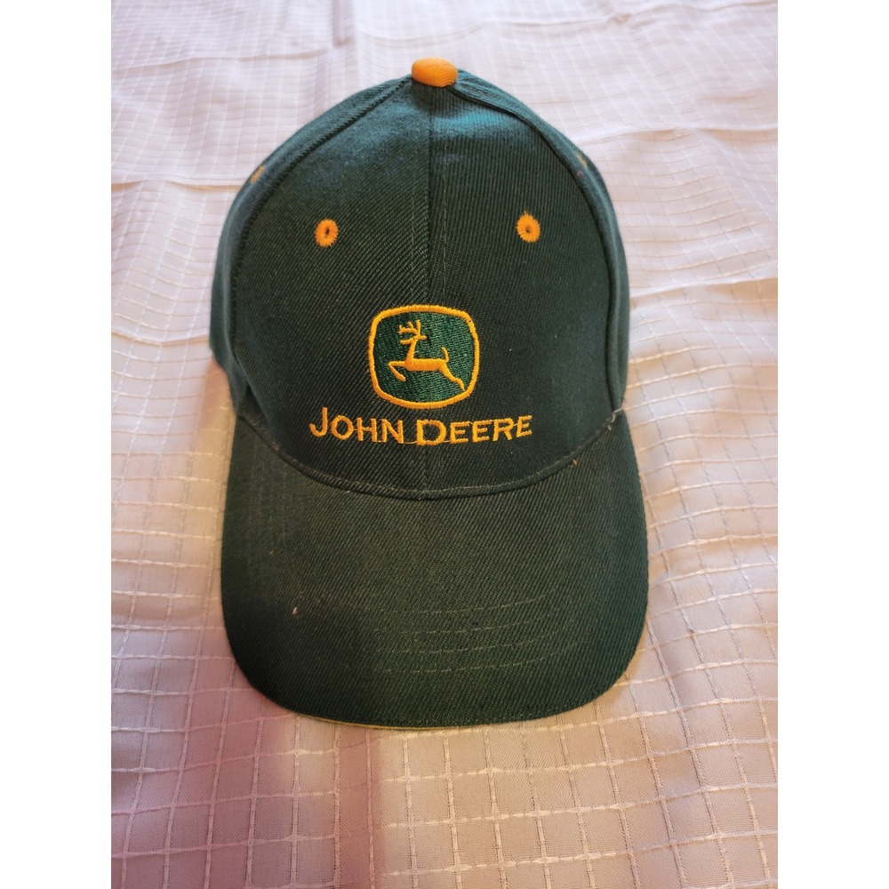 John Deere Green Yellow Logo Baseball Cap Hat Adjustable Wool Blend‎ Mens Womens